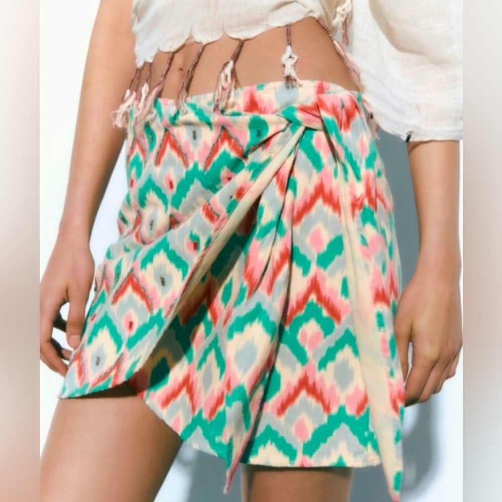 Zara Beaded Wrap Mini Skirt